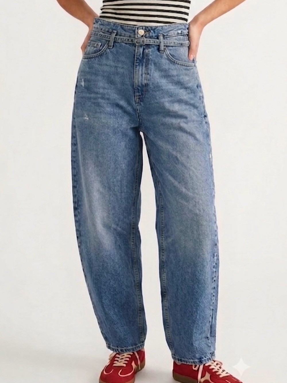 Zara Barrel Leg Jeans Womens Size 2 High Rise Belted Baggy Oversized Full Length